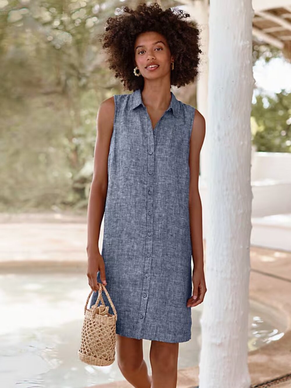 Garnet Hill Women's Heather Grey Sleeveless Linen Knee Length Shirt Dress Sz 10